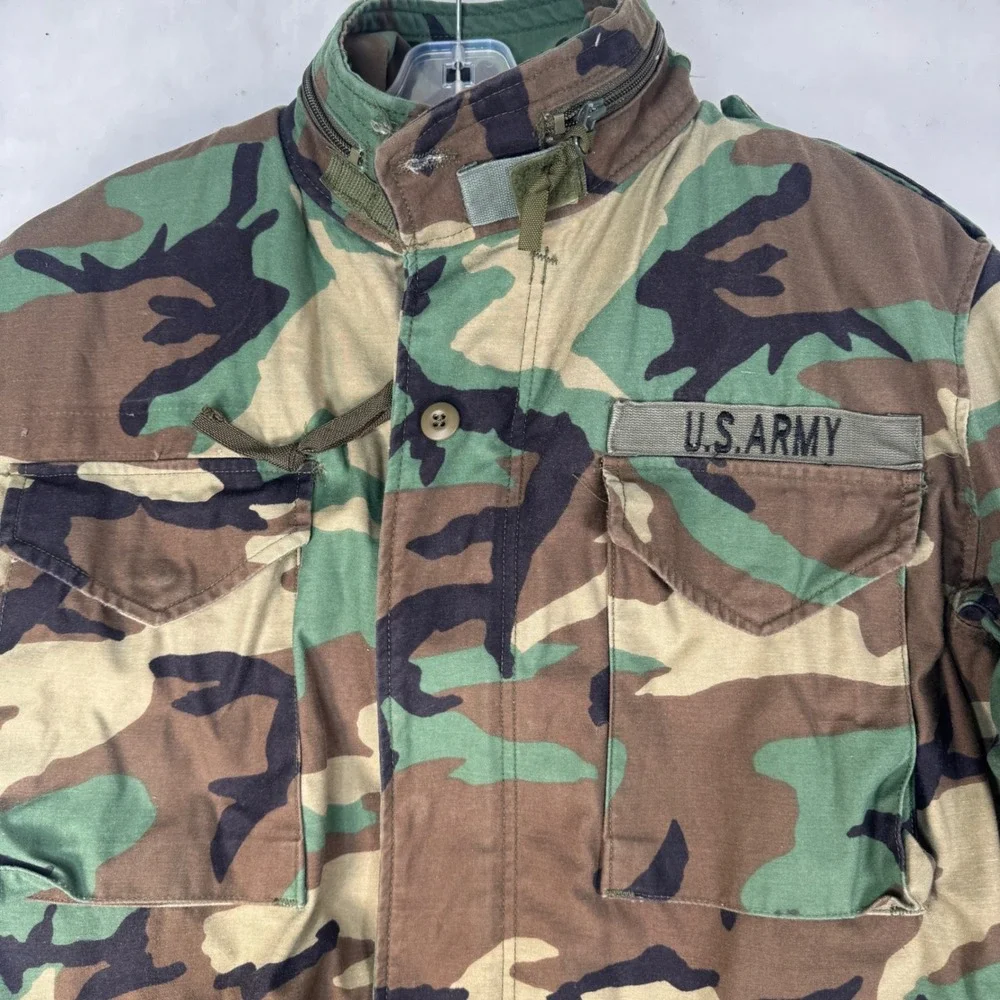 Vintage US Army M65 Field Jacket Mens M Woodland Camo Cold weather 90s & Liner
